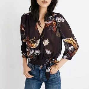 Madewell wrap blouse in blooming orchid purple floral